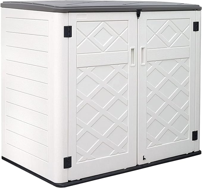 KINYING Larger Outdoor Storage Shed Weather Resistance, Horizontal Outdoor Storage Box Waterproof for Garden, Patios, Backyards, 48 Cu.ft Capacity for Garbage Cans, Lawn Mower, Garden Tools