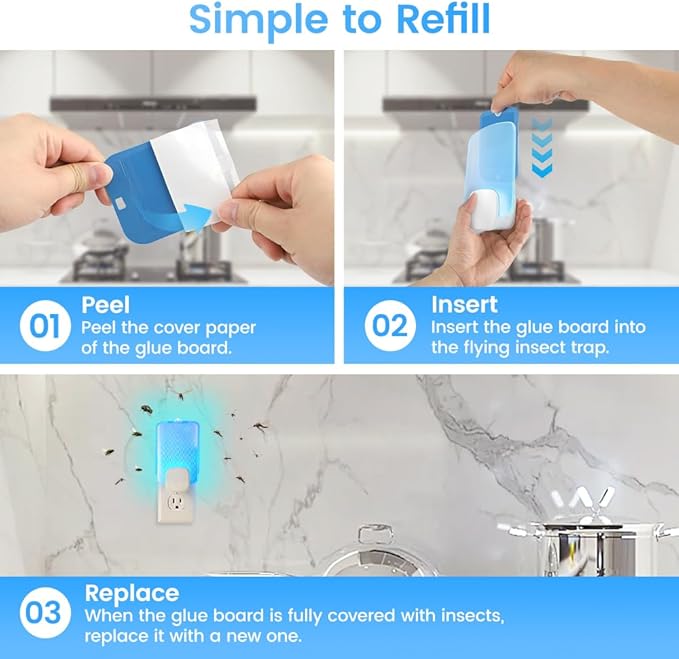 15 Pack Refill Cartridges Compatible with Raid Essentials Flying Insect Light Trap, Extra Sticky Refill Cartridges for Flying Insect Light Trap for Effective Pest Control, Odorless and Pet Safe