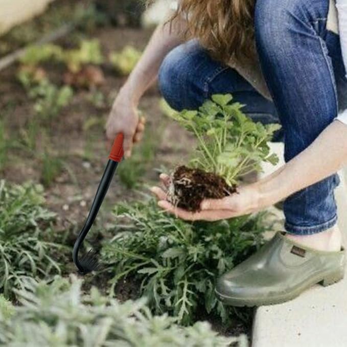 Weed Puller, Manual Weed Remover Tool with Rubber Handle, 6-Tine Forged Manganese Steel Weed Puller Tool Weeder for Yard Farm Garden