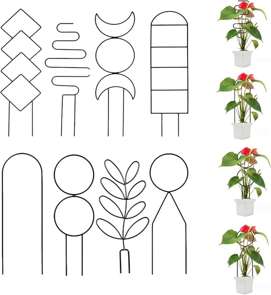 8 Packs Trellis for Potted Plant,Metal Wire Stake for Climbing Plants Indoor Houseplant Lover,Trellis for Garden Potted Plant,Hoya,Pothos,Flower,Monstera (Black)