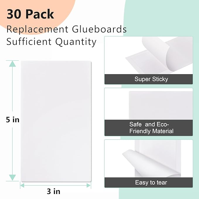 Qualirey 30 Pack Replacement Fly Glue Boards, Compatible with Gardner FlyWeb Fly Classic and Plus Light Trap, Sticky Cards Fly Traps for Indoors, Trap Fruit Flies, Mosquitoes, Gnats