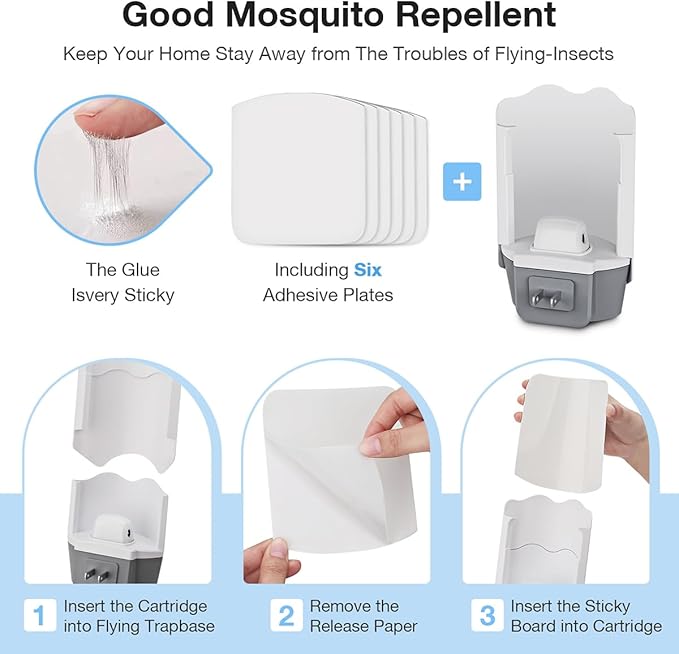 Fly Trap Indoor, Fly Catcher 2 Plug-in Flying Insect Traps with 6 Refills, Fruit Fly and Gnat Traps, Indoor Bug Catcher for Mosquitoes, Flies, Moths