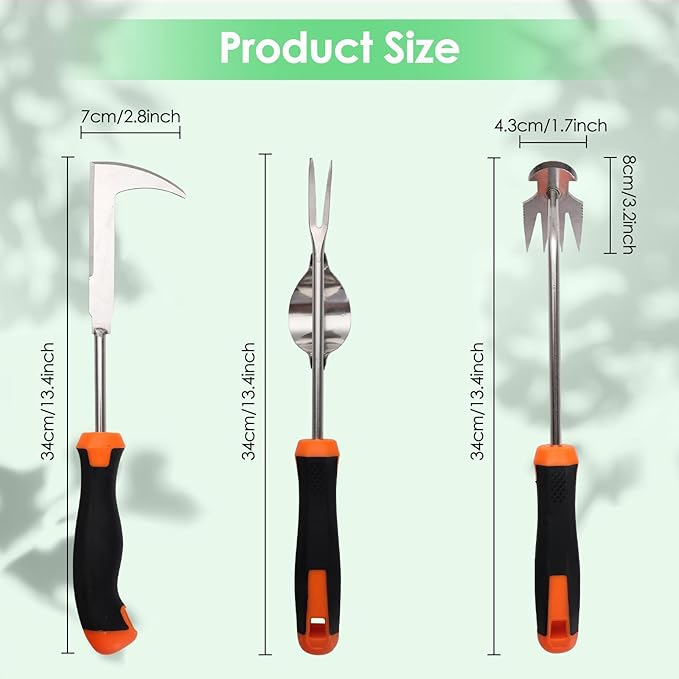 Weed Puller Tool, Set of 3, Rubber Handle Weed Remover Tool, Manual Weeder,L-Shaped Weeding Tool, Thickened Stainless Steel Crack Weeder,Planting and Weeding for Garden, Patio, Backyard Farm