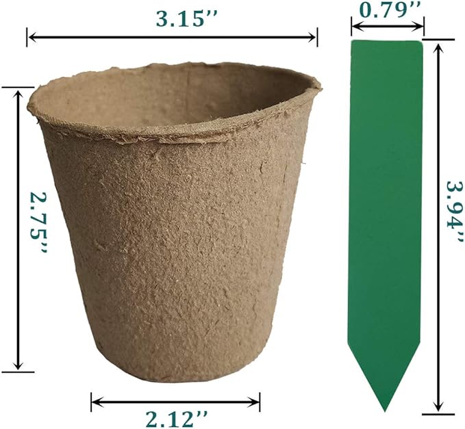 100 Pack 3 inches Biodegradable Seedling Peat Pots for Plants Seed Starter, Indoor Planting Cups for Seedlings with 100 Pack Plant Markers