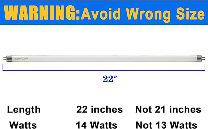 22 Inch T5 Fluorescent Light Bulb 14 Watt F14T5/WW Compatible with Sylvania Satco Philips GE Under Cabinet Lamp Light 3000K Warm White 800 Lumen G5 Base 6 Count