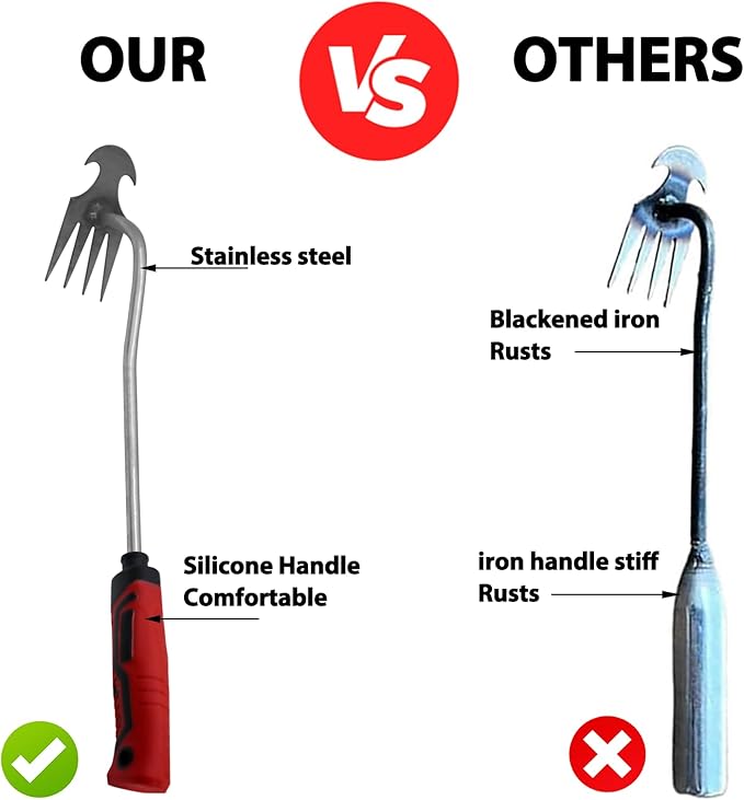 Generic 2PCS Weed Removal Tool, Garden Weeding Tools Manganese Steel Hand Weeder Tool with Rubber Handle, 4 Teethes Dual Purpose Manual Weeders Tool Weed Pulling Tool for Garden