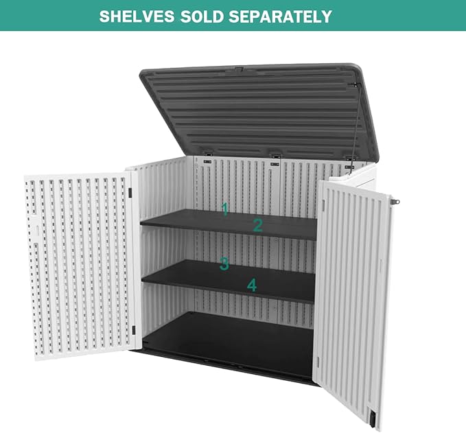 KINYING Horizontal Outdoor Storage Shed,47 Cu.ft Resin Outdoor Storage Cabinet Waterproof for Garden/Patio/Backyards