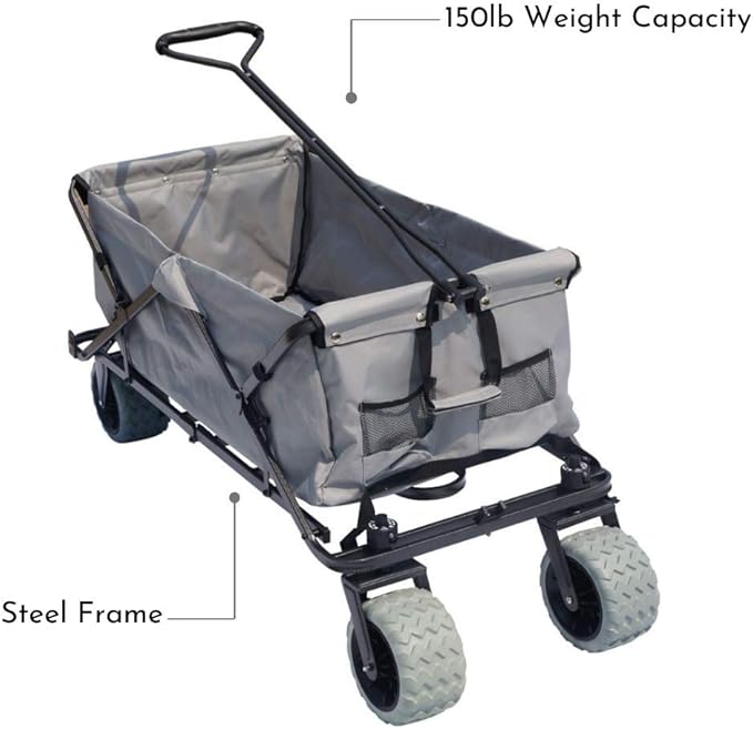 Impact Canopy Folding Collapsible Utility Wagon with All-Terrain Wheels, Grey