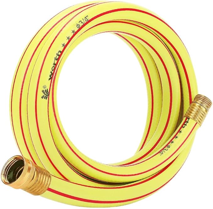 Solution4Patio Yellow Garden Hose 3/4 in. x 25 ft. -Heavy Duty Durable Flexible Lightweight Water Pipe-Brass Aluminum Ends for Household & Commercial Use -Kink Free, No Leaking, Male/Female Fittings