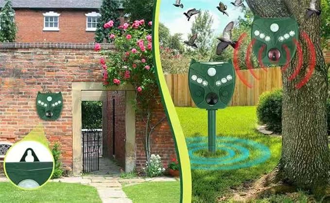 Solar Motion Sensored Animal Repellent, Motion Sensor Sound Flashing Light, Repel Rabbit, Deer, Squirrers, Birds, Fox, Raccoon, Skunk, Coyote for Yard, Outdoors