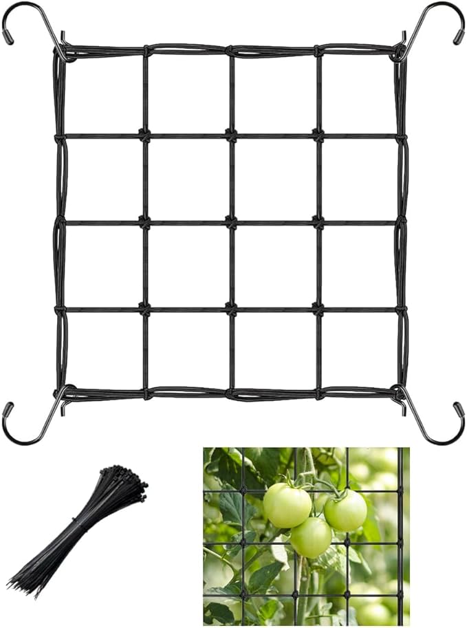 Elastic Trellis Netting, 2x2FT, Heavy-Duty, Black, Square, Polyester, Garden Netting, Climbing Plant Support Structure