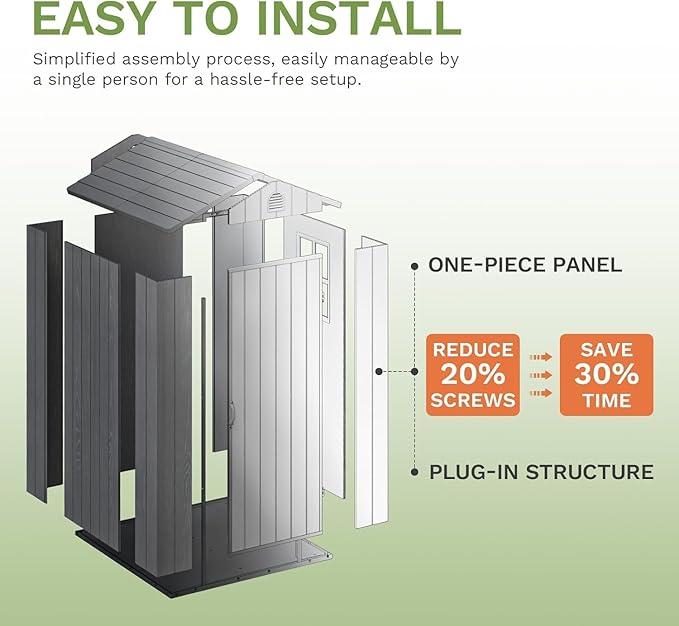 Patiowell 4 x 4 FT Plastic Outdoor Storage Shed with Floor, Garden Tool Shed with Two Windows and Single Lockable Door for Garden, Backyard, Lawn, Easy to Install, Dark Grey(Fit-it Shed)