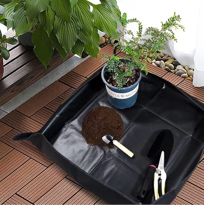 BIUWING 2PCS Indoor Plant Transplanting Repotting Mat Foldable Garden Work Cloth Waterproof Thicken Gardening Mat, Black (26.8" x 26.8")