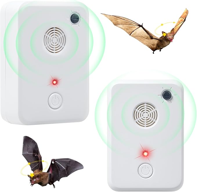2 Pcs Ultrasonic Bat Repellent for Attic Porch House, Bat Deterrent Devices Indoor, Electronic Plug in Bats Keep Away Reject Repelling System Removal Device for House,Human and Pet Safe