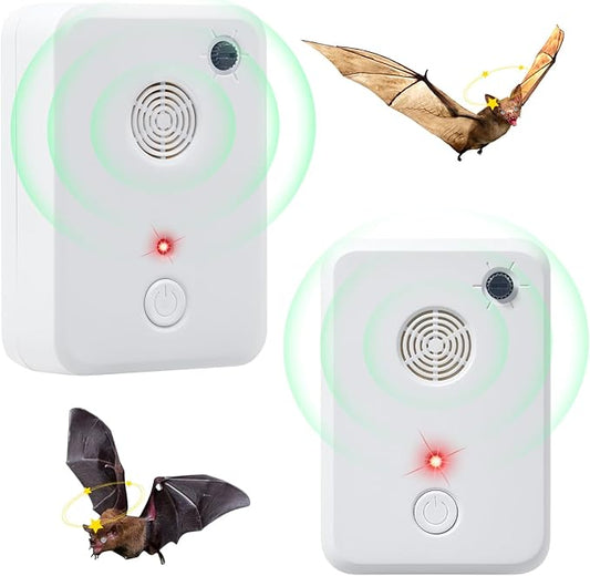 2 Pcs Ultrasonic Bat Repellent for Attic Porch House, Bat Deterrent Devices Indoor, Electronic Plug in Bats Keep Away Reject Repelling System Removal Device for House,Human and Pet Safe