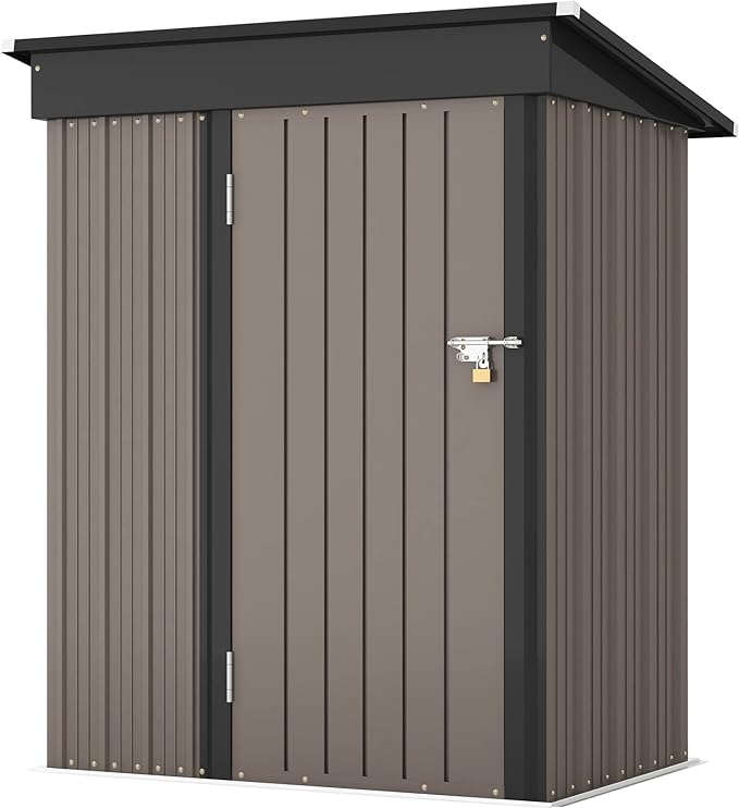 Patiowell 5x3 FT Outdoor Storage Shed, Tool Shed with Sloping Roof and Lockable Door, Metal Shed for Backyard Garden Patio Lawn, Brown