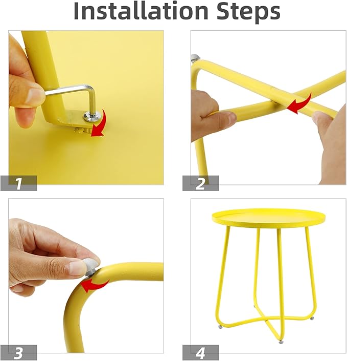 Babion Yellow Outdoor Side Table, Small Round Patio Accent Table for Patio Yard Garden, Indoor & Outdoor