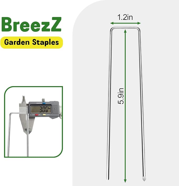 Breezz 25 Pack Garden Staples 6 Inch 12 Gauge Galvanized Pins, Heavy-Duty Ground Stakes for Weed Barrier, Irrigation Tubing, Yard Fabric, Halloween & Christmas Decoration Anchoring