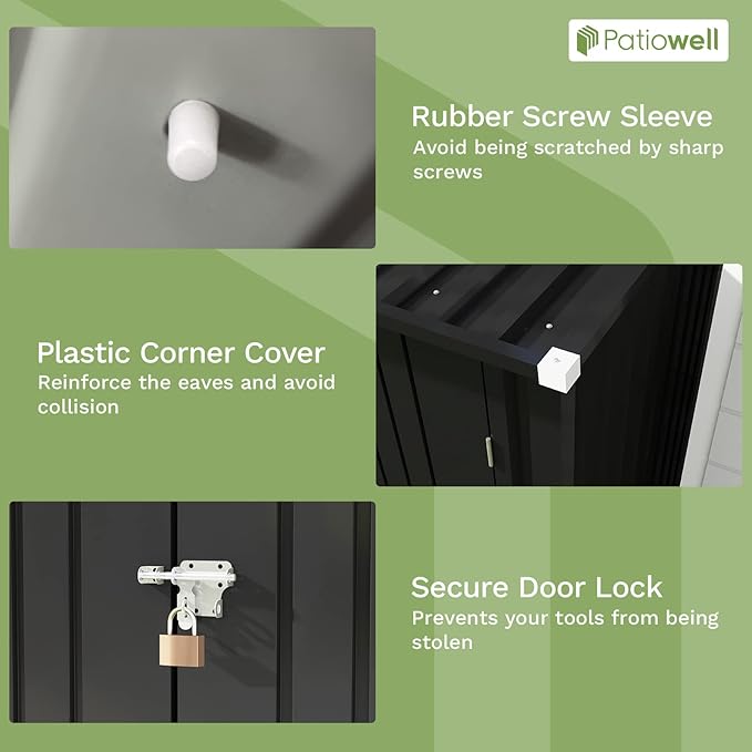 Patiowell 3 x 3 FT Outdoor Storage Shed,Small Garden Tool Storage Shed with Sloping Roof and Single Lockable Door, Outdoor Shed for Backyard Garden Patio Lawn, Black