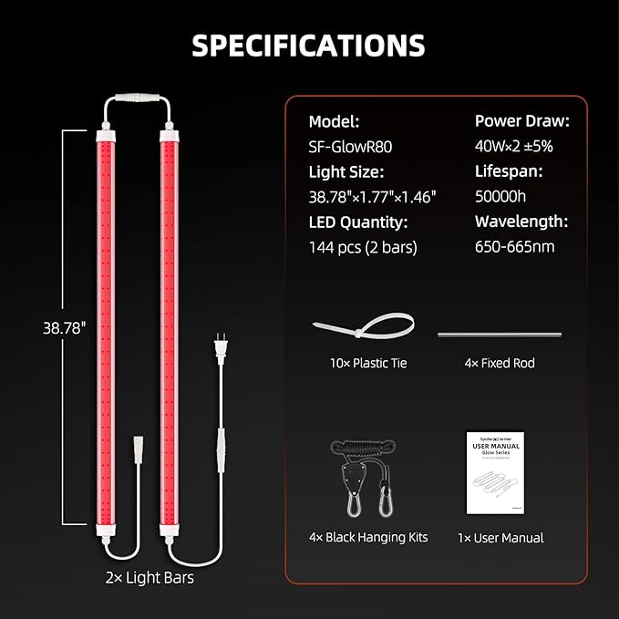 Spider Farmer LED Plant Grow Light GlowR80, 3.2ft Deep Red Supplemental Lighting Bar for Indoor Plants