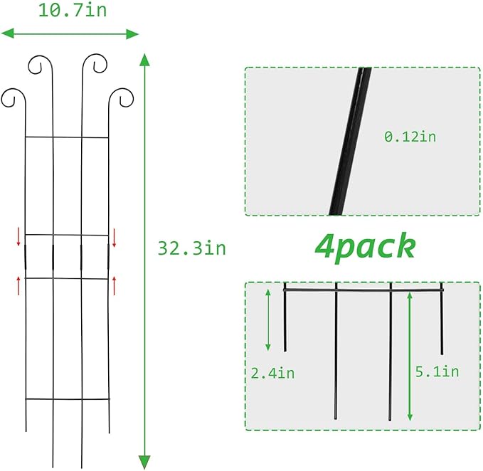 4 Pack 32 Inch Plant Trellis Outdoor Metal Trellis for Climbing Plants Indoor Garden Trellis for Climbing Plants Outdoor Wave Shape Metal Garden Trellis Houseplants Flowers Vine Ivy