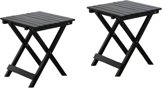 2 Pcs Small Folding Patio Side Table Outdoor Wood Wooden Small End Portable Plant Little Table for Garden Yard Porch Living Room Space Pool 15.4x15.4 x18.3 inch (Black)