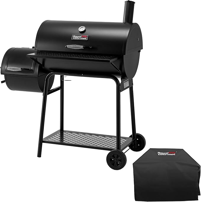 Royal Gourmet CC1830FC Charcoal Grill Offset Smoker (Grill + Cover), Black