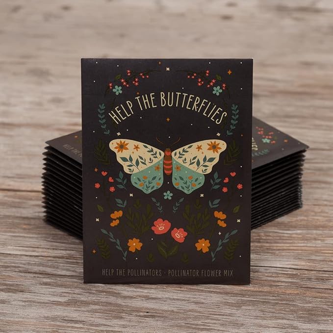 Bentley Pollinator Wildflower Mix, 25 Non-GMO Non-Coated Packets for Garden Planting, Help Butterflies and Pollinators, Beautiful Gift