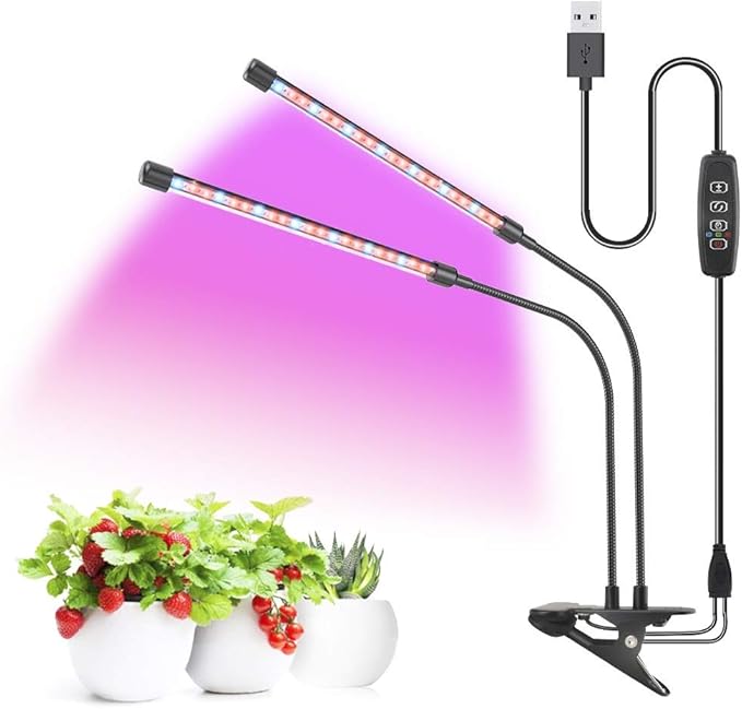 LED Plant Grow Lights for Indoor Plants 40 LED Full Spectrum Dual Head Plant Lights, 3 Switch Modes, 3,9,12H Timer, 9 Dimmable Brightness Growth Lamp for Indoor Succulent, Vegetables