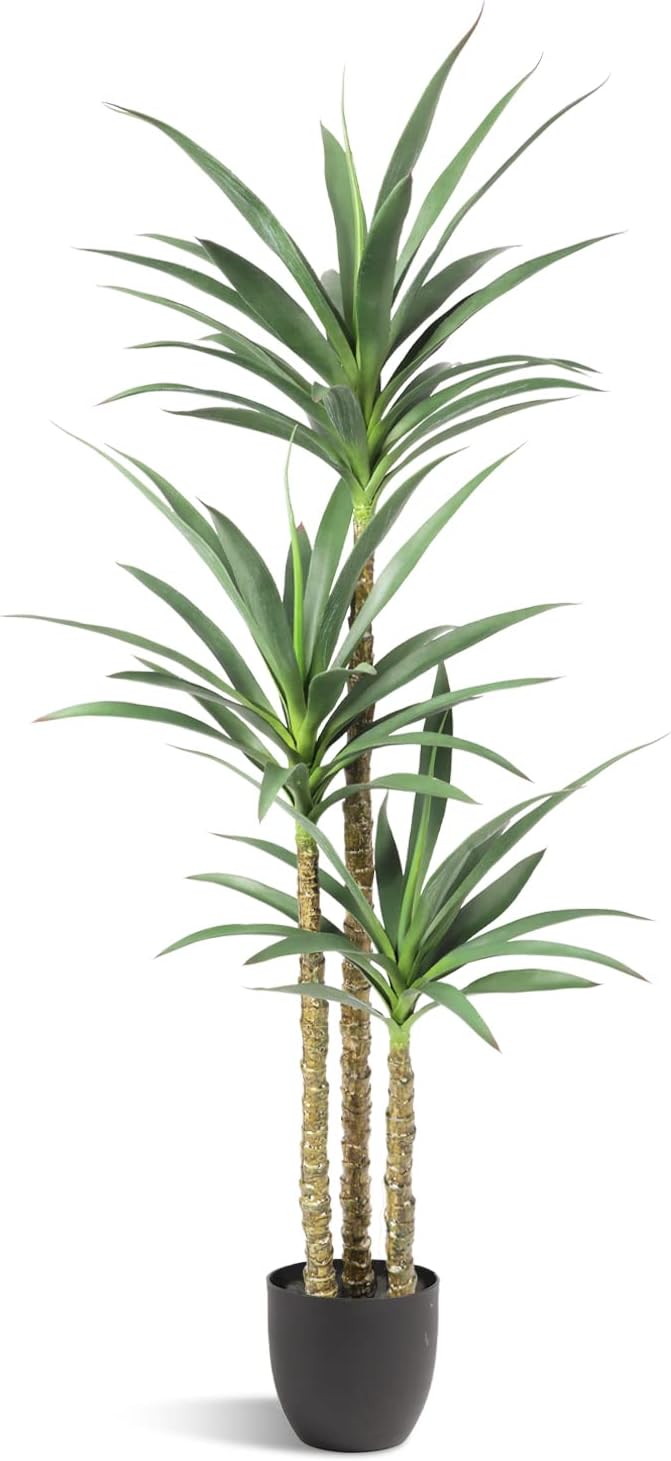 Artificial Tree 5.3Ft Faux Agave Plant with 3 Heads in Plastic Pot Fake Tree for Home Decor Indoor or Outdoor Office Decoration Housewarming Gift