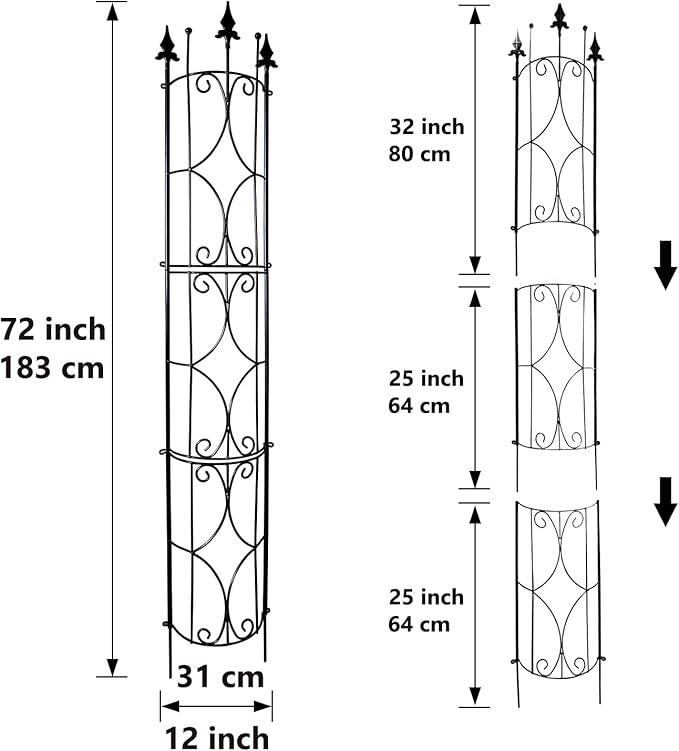 Garden Trellis 2 Pack 72'' H x 12'' W Metal Plant Trellis Indoor/Outdoor Metal Garden Trellis Plant Trellis for Potted Plants Climbing Houseplants Flowers