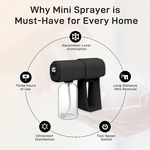 Disinfectant Sprayer Professional Disinfectant Fogger Machine, 380ml Wireless Nano Sprayer Gun Handheld Sanitizer Fogger, Blue Light Foggers for Touchless Sanitization (Black)