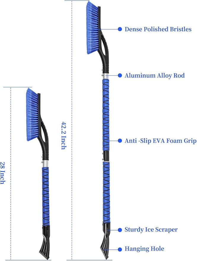 HEEYA 42.2 Inch Ice Scraper and Brush for Car, Snow Brush and Ice Scraper for Windshield Window, Car Snow Scraper with Foam Grip for SUV Truck Jeep Vehicle - Blue