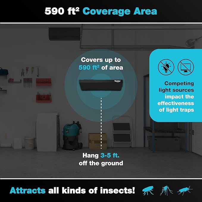 Catchmaster Vector Optima Light Trap, UV Light Fly Traps for Home, Gnat Traps for House Indoor, Shatterproof Bulbs, UV Lamp Insect Killer, Bug Catcher for Kitchen, Garage & Warehouse - Black