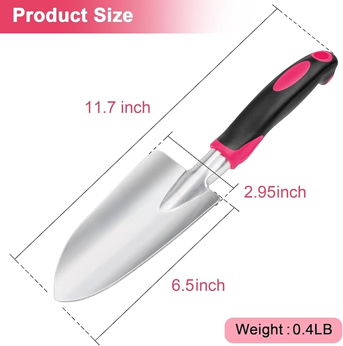 Garden Shovel Hand Garden Trowel, Heavy Duty Gardening Shovel with Ergonomic Handle, Hand Shovel Garden Shovels for Digging, Rust Resistant Garden Spade Gardening Tools for Garden Work, Red