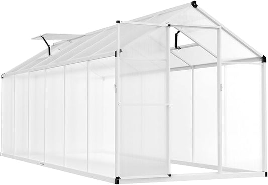 BlueWish 6x12FT Greenhouse for Outdoors, Aluminum Heavy Duty Greenhouse Kit with Lockable Door, 4MM Thickness Polycarbonate, Upgraded Rivet Structure Walk-in Green House for Garden, White