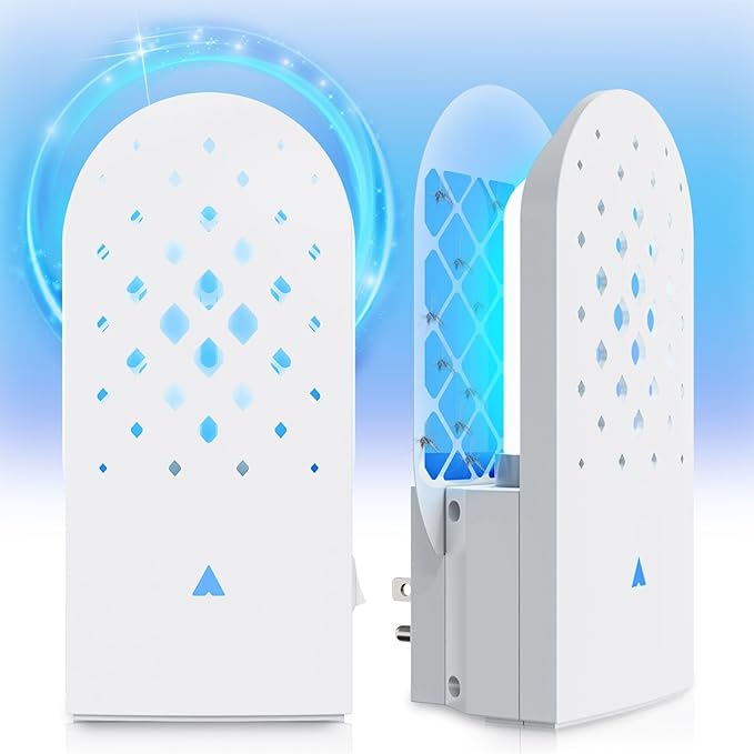 Indoor Fly Trap Plug-in, Extra UV Tube + 5 Refills Indoor Bug Zapper for Gnat, Mosquitoes, Moth, Flying Insect Trap with 365nm UV Light & Safety Switch, Child & Pet Safe Bedroom, Kitchen, Plantings