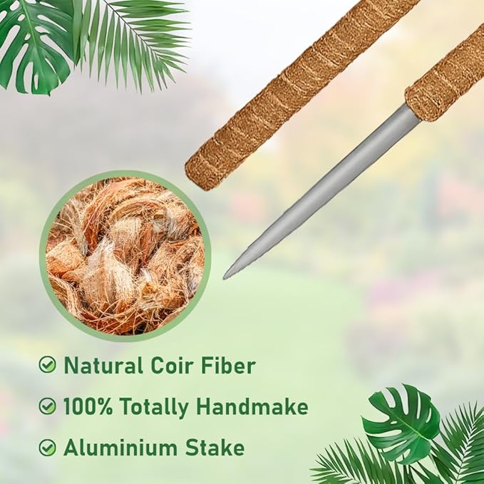 2 Pack Moss Pole for Plants Monstera, 28 Inch Bendable Plant Pole for Plant Support, Coco Coir Moss Poles for Climbing Plants, Handmade Moss Sticks for Creeper Plants Grow Upwards
