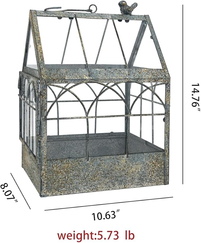 Vintage Glass Terrarium Greenhouse Large House Shape Plant Display Box Planter Container for Fern Moss Cacti Succulents Mordern Tabletop Decor Gardern DIY Kit Gift