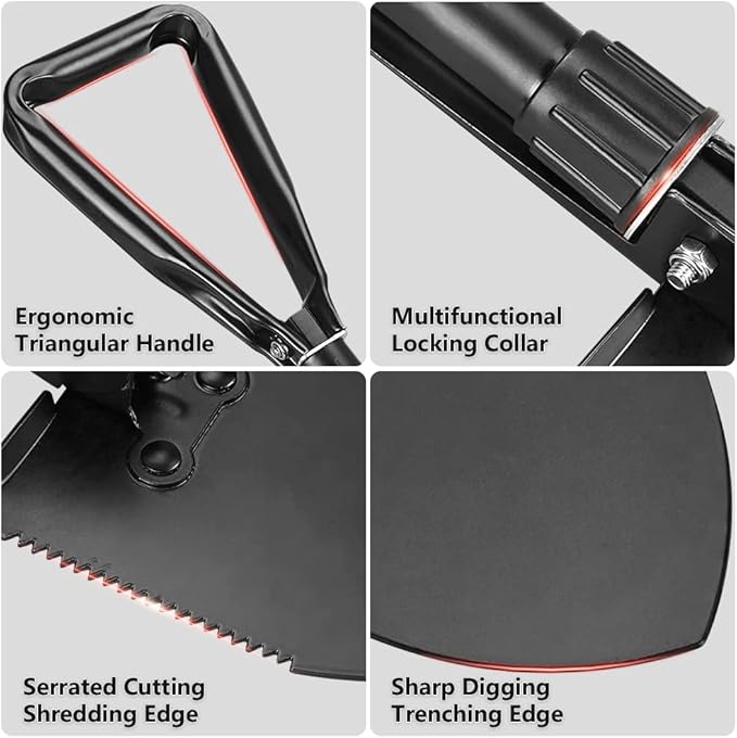 Camping Shovel, 18.5'' Lightweight Digging Shovel Portable Ergonomic High Carbon Steel Folding Shovel for All Occasions Outdoor Camping Hiking Garden Emergency