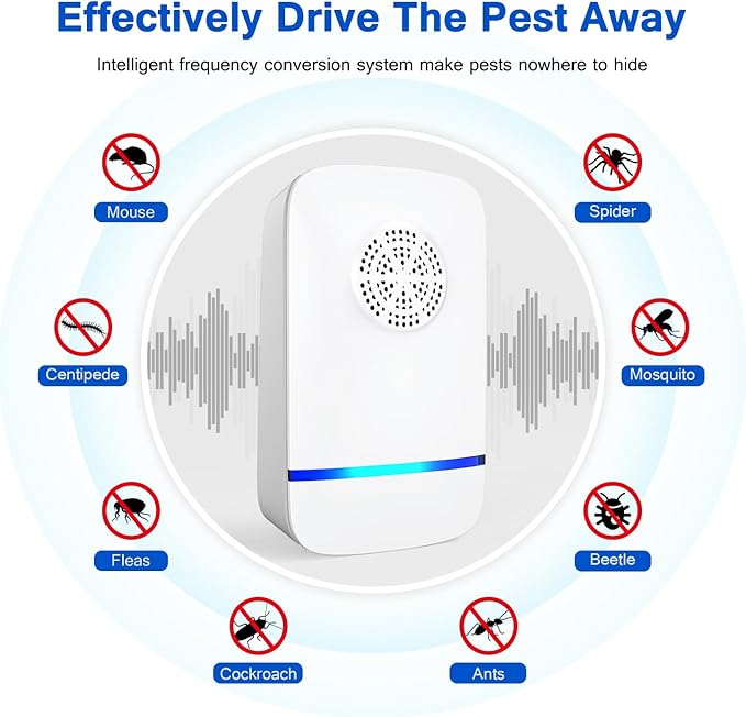 Ultrasonic Pest Repeller 6 Pack – 2025 Upgrade with Night Light, Indoor Rodent & Insect Control for Mice, Roaches, Spiders, Safe for Children & Pets