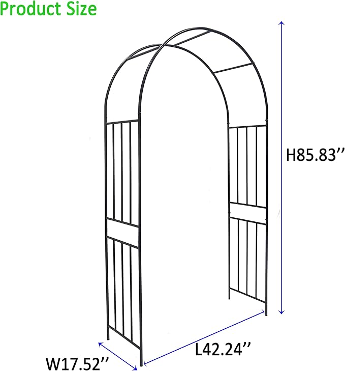 Metal Garden Arch 85.82" H Garden Arbor Trellis Climbing Plants Support Rose Lines Arch Outdoor Lawn Wedding Party Events Archway Black