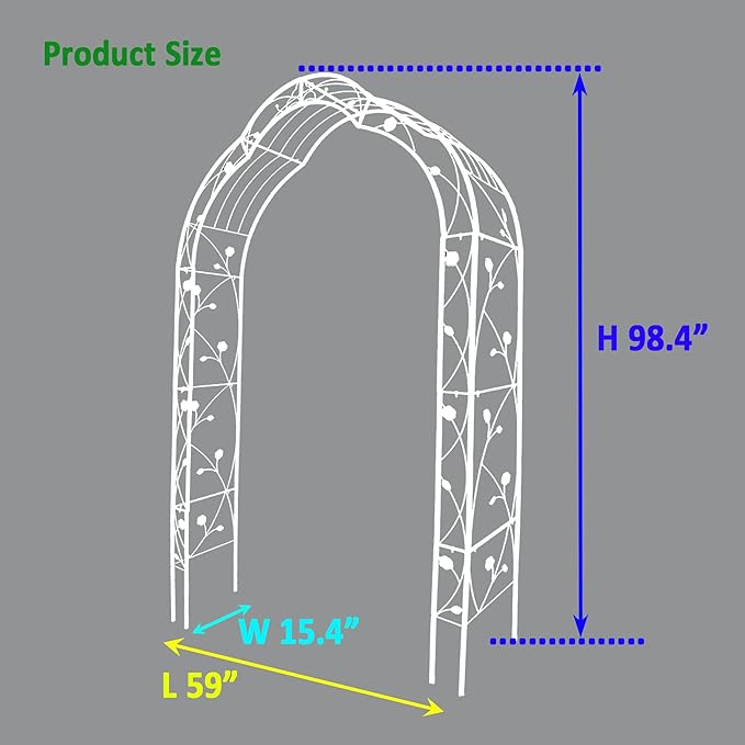 Metal Garden Arch 98.4" H Garden Arbor Trellis Climbing Plants Support Rose Arch Outdoor Lawn Wedding Party Events Archway Off White