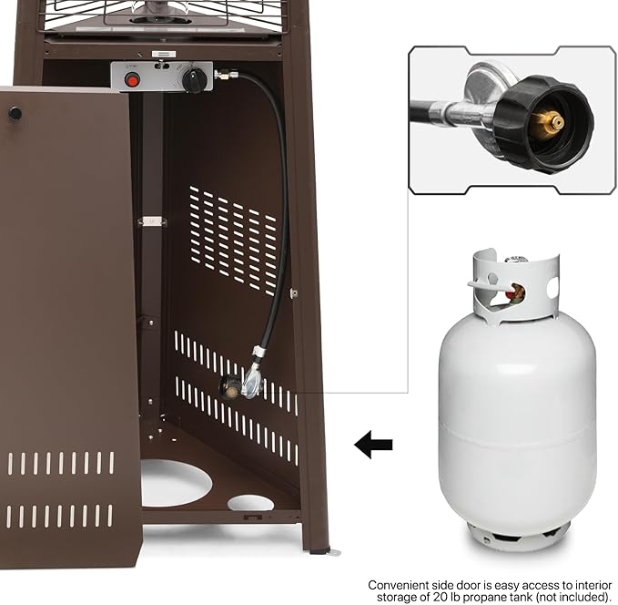 MoNiBloom 42000 BTU Propane Pyramid Patio Heater with Wheels and Glass Tube Flame Burner Outdoor Patio Heater for Commercial Use, Residential, Garden, Backyard, Porch, Deck, Balcony (Coffee Brown)