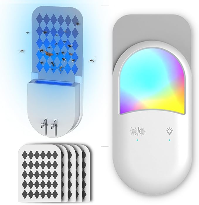 Fly Insect Trap,Indoor Plug-in Fly Traps for Flies, Fruit Flies, Moths, and Other Flying Insects,Moths Killer with Night Light (NO Devices +10Glue Cards)