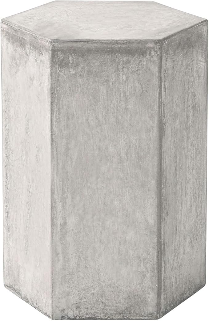COSIEST Concrete Accent Table, Hexagon Patio Side Table 14.5''Wx16''H, Modular Design Indoor Outdoor End Table, Distressed Grey White Patina