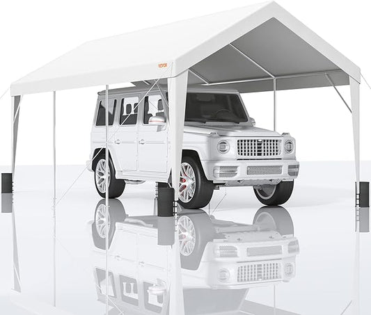 VEVOR Upgraded 10x20 ft Heavy Duty Carport Car Canopy, Car Port Garage Boat Shelter Party Tent with 8 Reinforced Poles and 4 Weight Bags, UV Resistant Waterproof Tarp for SUV, Truck, Boat
