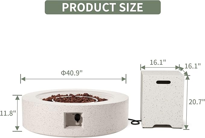 COSIEST 2-Piece Outdoor Propane Firepit Table Set w Tank Table, CSA Certified, 40.5-inch Fire Table (50,000 BTU) w 16 inches Tank Cover Side Table 20lb for Garden,Pool,Backyard