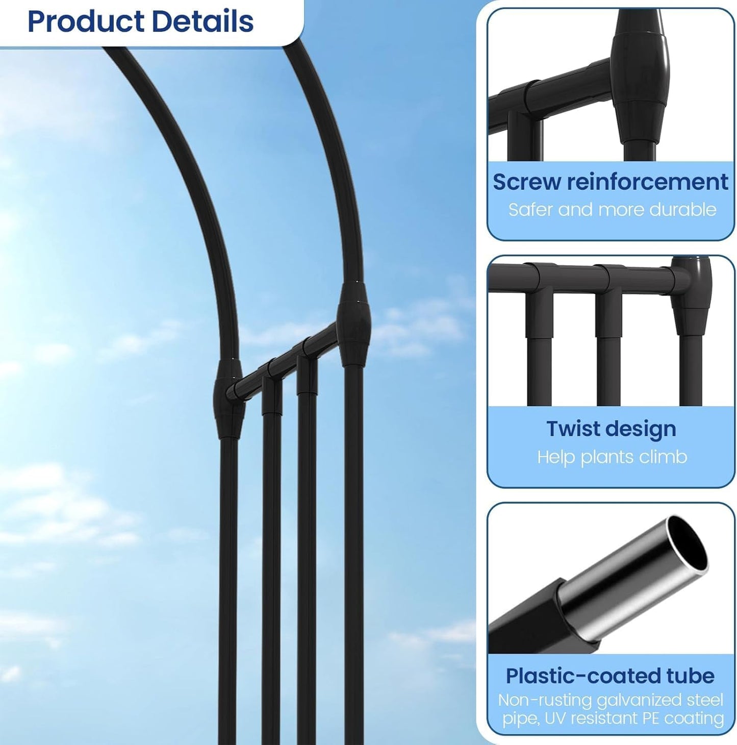 Garden Arch Arbor Trellis, 126" L x 94.5" H, Metal Archway for Climbing Plants Outdoor, Wide Sturdy Garden Arch for Lawn, Party, Ceremony Wedding Decoration