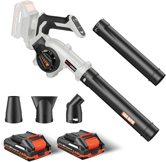 Leaf Blower Cordless-20V Mini Leaf Blowers with 2x2.0Ah Battery and Charger,3 Blowing Nozzles & 3 Speed Mode 160MPH,Battery Powered Leaf Blowers for Lawn Care,Patio,Yard,Dust